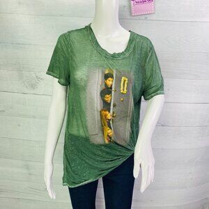 Friends TV Series Sheer Green Side Tie Pull Over Tee Shirt By Jerry Leigh Size L